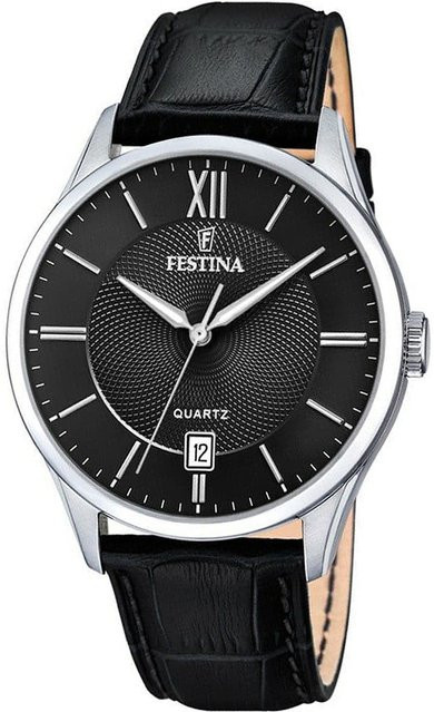 Festina Herrenuhr, Quarz, Edelstahl, 43 mm, Leder, Schwarz - Bild 1