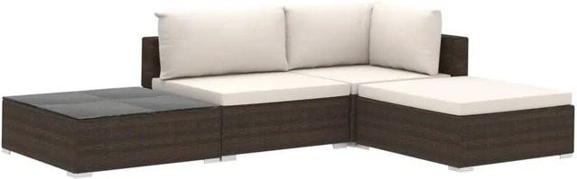 vidaXL 4-tlg Garten-Lounge-Set aus Poly Rattan in Braun mit Auflagen und pulverbeschichtetem Stahlrahmen - Bild 1