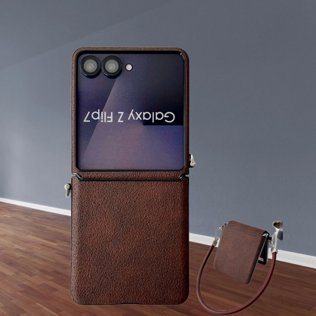 Luxuriöse Business-Lederhülle für Samsung Galaxy Z Flip mit Seitenschnalle und Trageband in Rot oder Braun - Bild 1