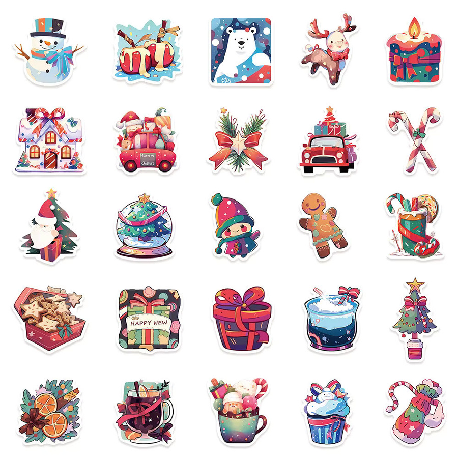 50-teiliges Set wasserfeste Weihnachts-Aufkleber mit Weihnachtsmann-Design in Multicolor für Graffiti und Dekoration - Bild 3