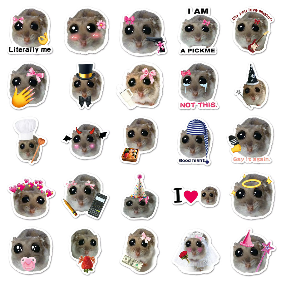 50er-Pack Realistische Hamster-Meme Aufkleber mit traurigen Augen in Multicolor für Autos, Helme und Tablets - Bild 3