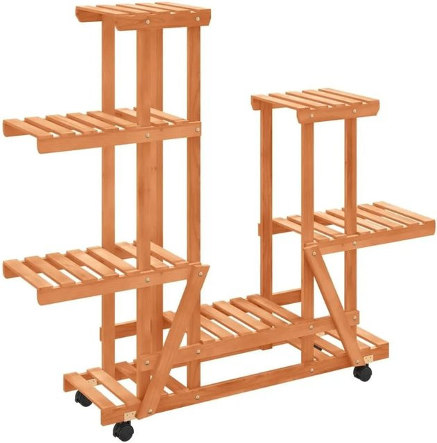 vidaXL Blumenständer aus Tannenholz mit Rollen in Hellbraun, B/T/H: 95 x 25 x 101 cm - Bild 1