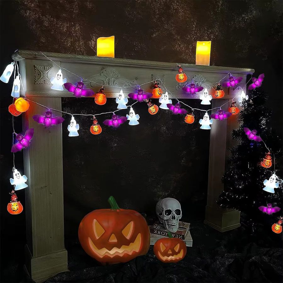 Peach Forest LED Halloween Lichterkette mit Geistern, Fledermäusen und Kürbissen für eine gruselige Atmosphäre, batteriebetrieben - Bild 4