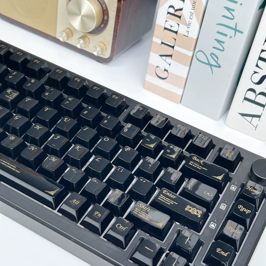 MAIMOOO Keramikstruktur-Tastenkappen im Kirschprofil aus PC in Schwarz-Gold für mechanische Tastaturen mit MX-Schaltern - Bild 4