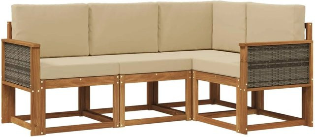 vidaXL Outdoor-Sofagarnitur in L-Form aus Massivholz-Akazie mit Kissen in Natur und Beige - Bild 1