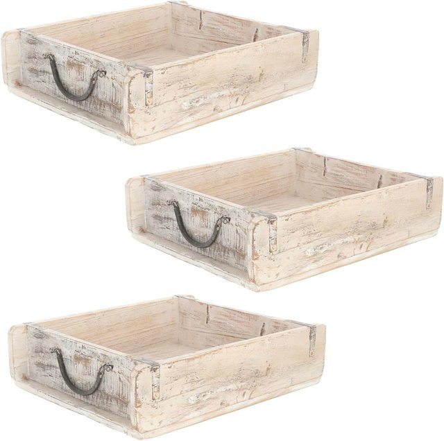 Novaliv 3er Set Vintage Holzkisten aus recyceltem Altholz in Weiß, B/T/H: 30 x 25 x 8 cm - Bild 1