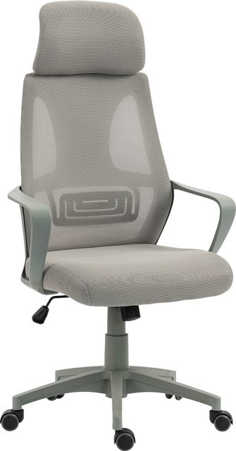 Vinsetto Bürostuhl Grau mit Kopfstütze, Lendenstütze und Armlehnen, Höhenverstellbarer Drehstuhl mit Wippfunktion und Netzstoff-Optik - Bild 1