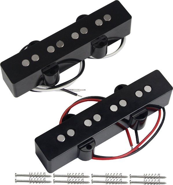 FLEOR Set aus Open Style Alnico 5 Bass-Tonabnehmern JB Neck und Bridge für 4-Saiten Bass, Schwarz - Bild 1