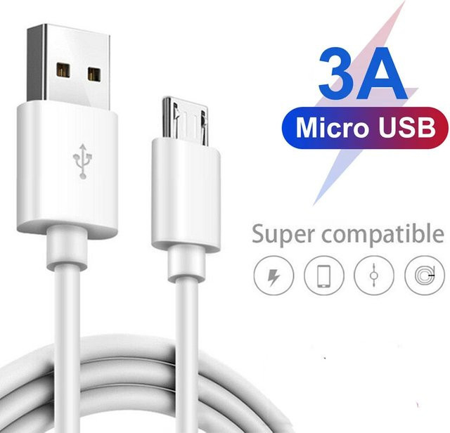 Koovesy Micro USB Kabel 3A Schnellladekabel in Weiß für Samsung Xiaomi Android und PS4 GamePad - Bild 1