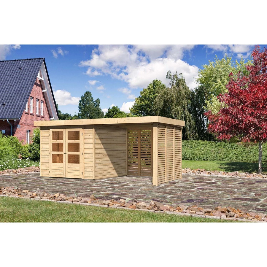 Karibu Holz-Gartenhaus Boras mit Flachdach in Natur Braun, B: 238 cm, T: 242 cm, H: 211 cm - Bild 2