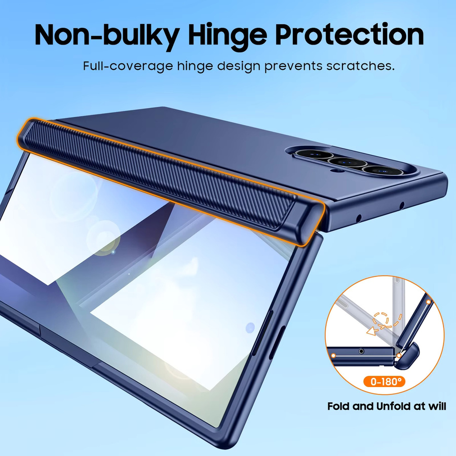 Magnetische Samsung Galaxy Z Fold 7 Handyhülle mit integriertem 9H Glas-Displayschutz, Scharnierschutz und verstecktem Ständer in Blau - Bild 5
