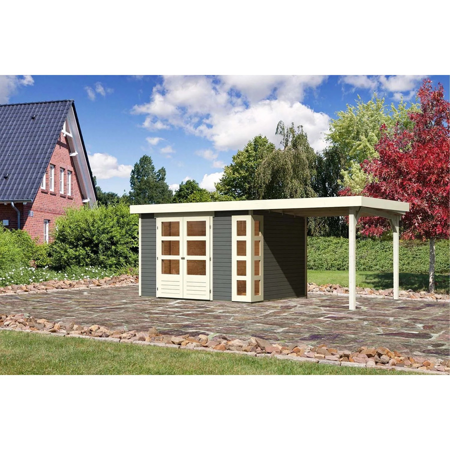 Karibu Holz-Gartenhaus Sölve in Terragrau mit Flachdach und modernem Design, B: 298 cm, T: 242 cm, H: 210 cm - Bild 2