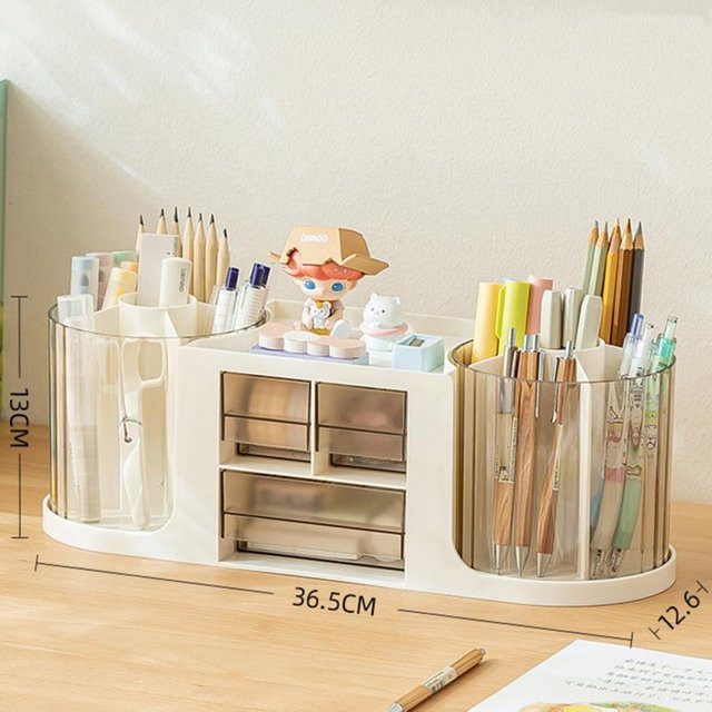 Schreibtisch-Organizer von Walk Vogue in Grau mit 3 Schubladen, 2 drehbaren Stifthaltern und Aufbewahrungsbox - Bild 1