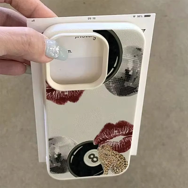 Glitzernde Handyhülle mit rosa Schleife und Disco-Kugel im Party-Stil für Apple iPhone, Lederhülle mit Sternen und Lippenstift-Design in Pink, Schwarz oder Multicolour - Bild 2