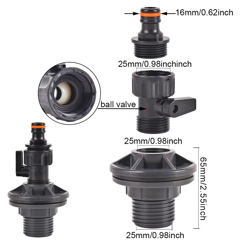 PVC Schottanschluss Set mit Hose Tail für Regenfass und Wassertanks, 1/2 Zoll und 3/4 Zoll Ventil Kit - Bild 3