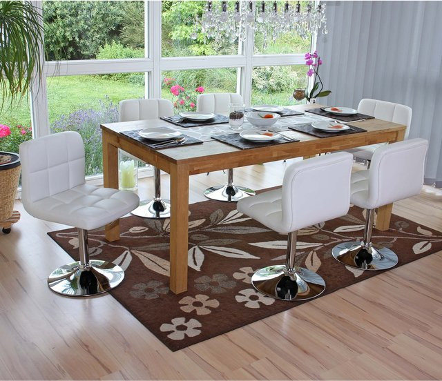 6er-Set MCW Esszimmerstühle Cadiz Drehstühle aus Kunstleder in Weiß mit Chromgestell - Bild 1