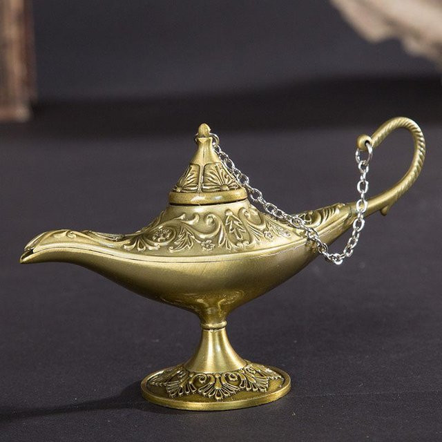 Aladdin Magische Dschinn Lampe Retro Räuchergefäß aus Zinklegierung in Bronze, Silber, Gold oder Rot, Höhe: 12 cm - Bild 1