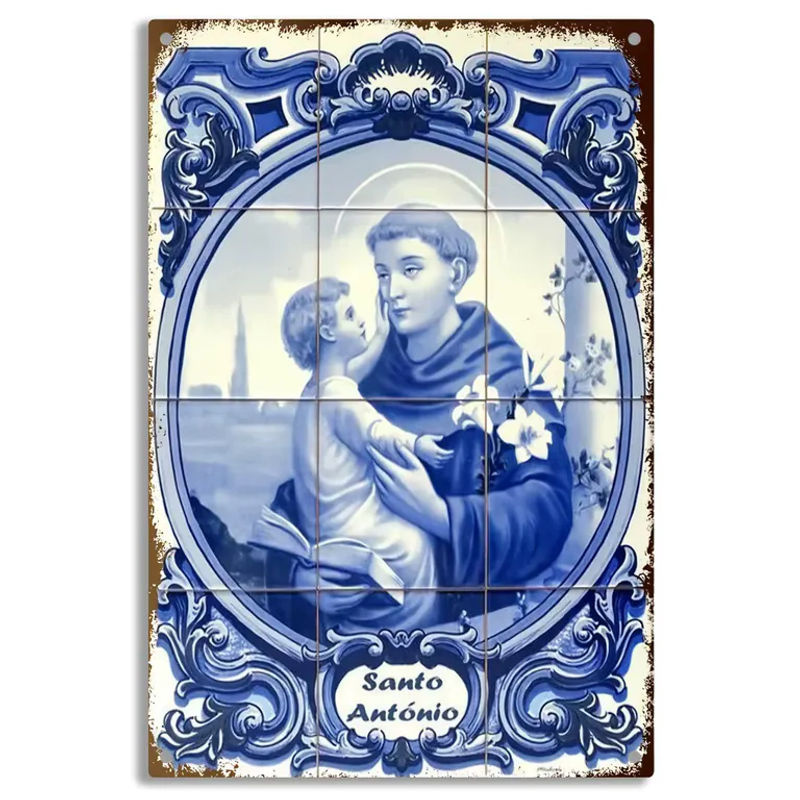 Retro Metall-Wandkunst Hello Young St. Antonius von Padua Illustration in Blau, B/H: 30,48 x 30,48 cm - Bild 2