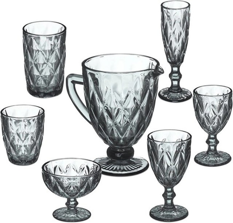 Relaxdays Gläserset aus Glas in Grau, 7-teilig, spülmaschinengeeignet