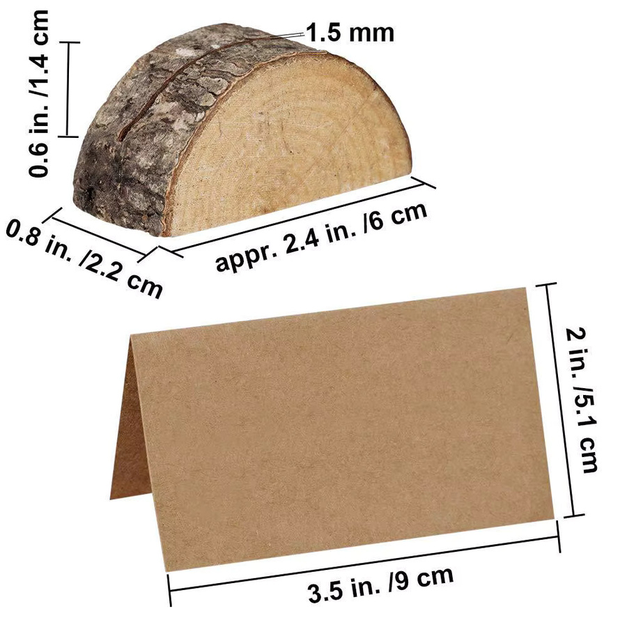 10 Stück rustikale Tischkartenhalter aus Holz in Beige und Braun für Namensschilder und Tischkarten bei Hochzeiten oder Partys - Bild 2
