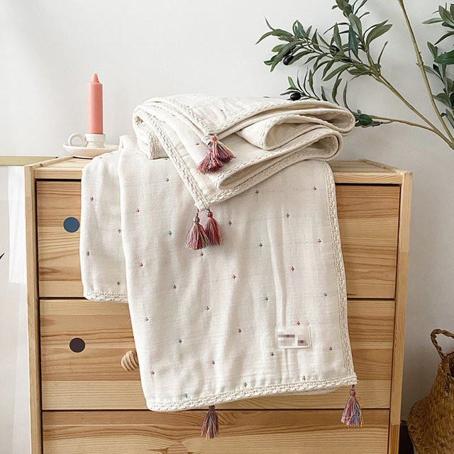 Babydecke aus Bio-Baumwolle im Boho-Stil, 6-lagiger Musselin für Neugeborene und Kinder, Mehrfarbig, B/T: 110 x 90 cm - Bild 1