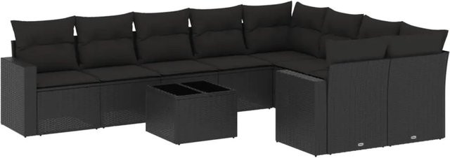 vidaXL 10-tlg. Garten-Sofagarnitur in L-Form aus Poly-Rattan mit Kissen, Schwarz - Bild 1