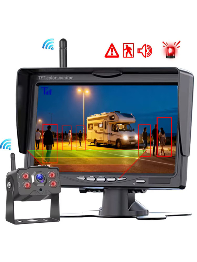 QXNY Drahtlose Rückfahrkamera mit 7 Zoll Monitor und BSD AI-Erkennung in Schwarz für LKW, Bus, Wohnmobil und Anhänger - Bild 7