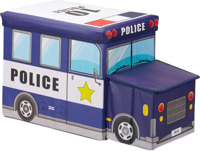 Relaxdays Sitzbox Police Mehrfarbig, faltbare gepolsterte Sitzbox aus Polyester für Kinder, B/T/H: 33 x 27 x 56 cm - Bild 1