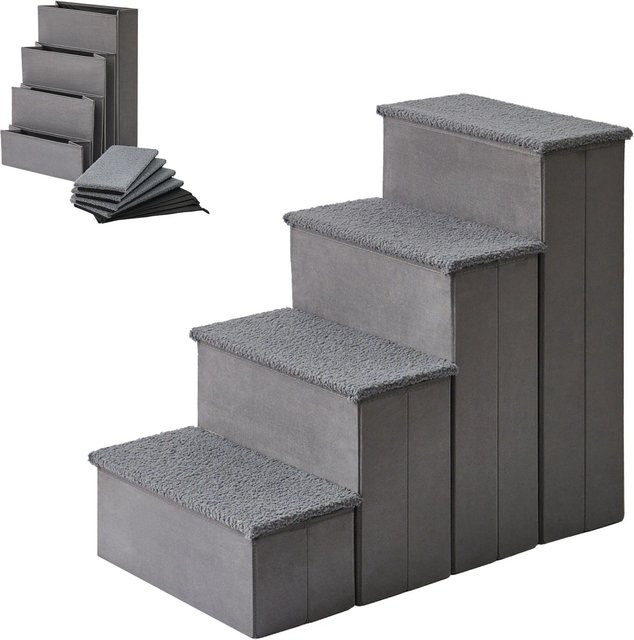 Relaxdays Hundetreppe aus MDF und Polyester in Grau, faltbar mit Stauraum, B/T/H: 65 x 40 x 70 cm - Bild 1