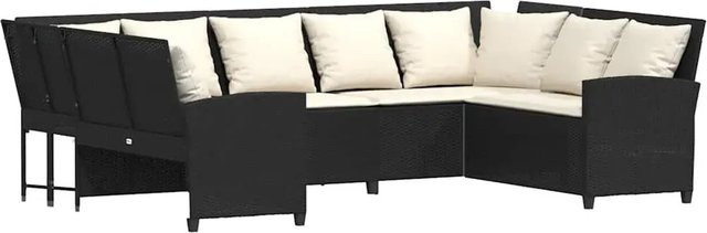 vidaXL Gartensofa L-Form aus Polyrattan mit Kissen in Schwarz - Bild 1