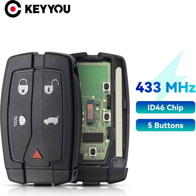 Keyyou Smart Fernbedienung für Land Rover Freelander 2 3 LR2 Sport Ranger Rover Autoschlüssel, 5-Tasten, ungeschnittene Klinge, Schwarz, 315MHz/433MHz - Bild 1