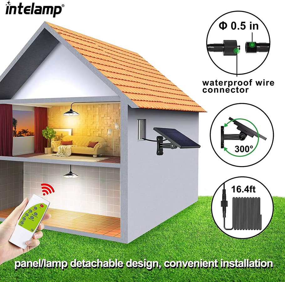 intelamp Solar-Pendelleuchte in Schwarz aus Metall mit Fernbedienung, wasserdichte IP65 Außenleuchte für den Garten - Bild 4