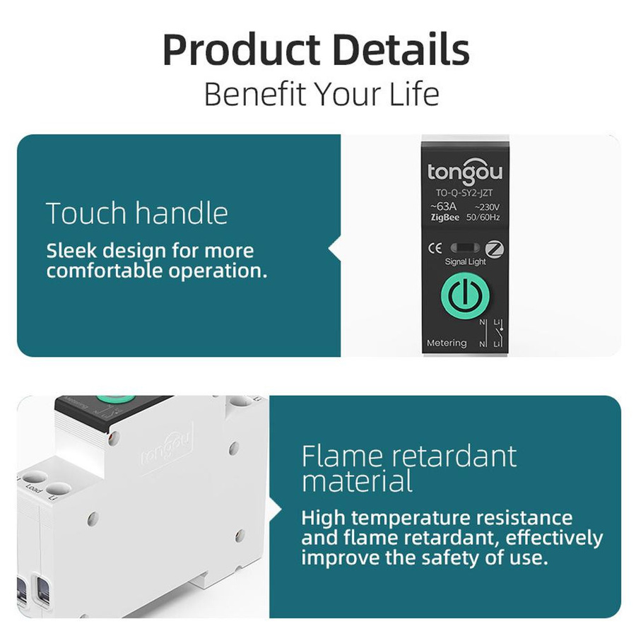 TONGOU Tuya ZigBee Intelligenter Leistungsschalter mit Messfunktion, 1P, 63 A, DIN-Schiene, WiFi, Weiß - Bild 2