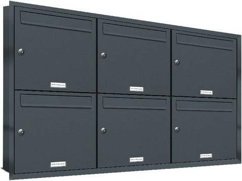 AL Briefkasten für 6 Parteien zur Unterputzmontage, grau, B/H/T: 118,9 x 72,4 x 11,6 cm - Bild 1