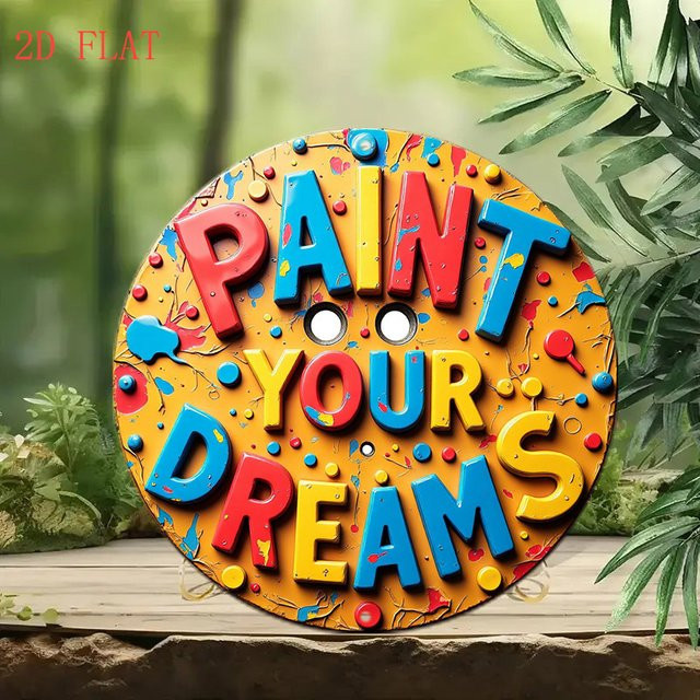 Potdemiel Rundes Aluminium-Wandkunstschild Paint Your Dreams in Multicolour mit abstraktem Spritzdesign, Durchmesser: 20,32 cm - Bild 1