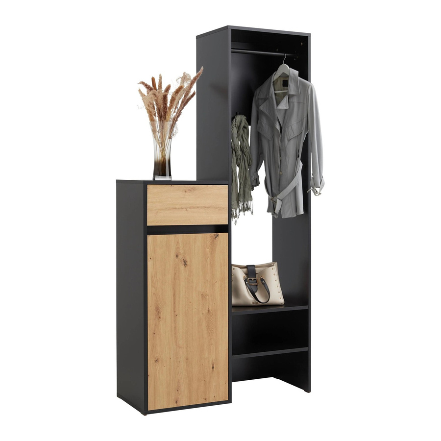 Mömax Garderobe Andy in Schwarz und Eiche mit Kleiderstange und Regalböden - Bild 2