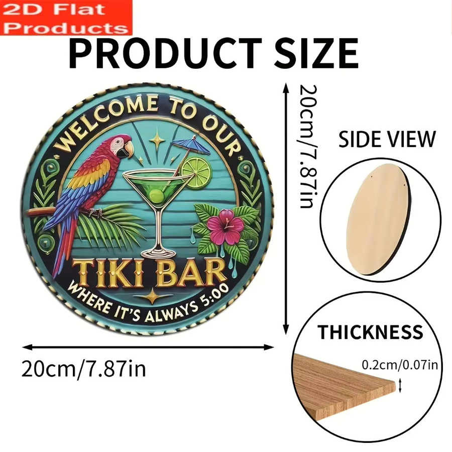 Potdemiel Retro-Tiki-Bar-Rundschild aus Holz, Mehrfarbig, Durchmesser: 20 cm - Bild 3