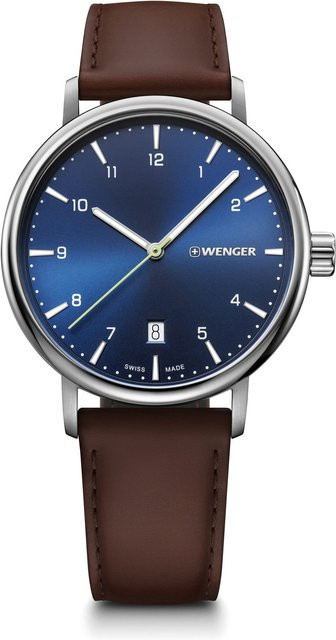 Wenger Armbanduhr, Quarz, Edelstahl, Blau, Leder, 10 ATM - Bild 1