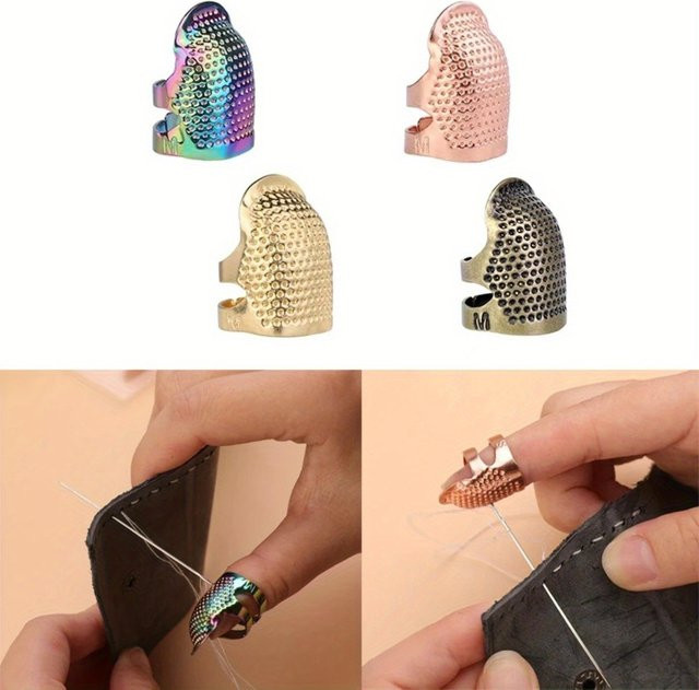 4er-Set Vintage Fingerhut aus Metall für Stickerei und Handarbeiten als Fingerschutz mit langen Nägeln - Bild 1