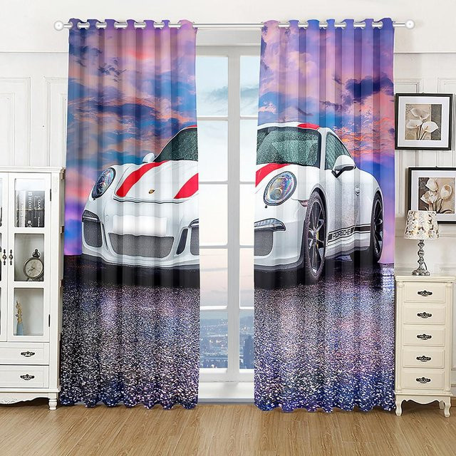 A Family Of Home Textiles 3D-Vorhang mit schwarzem Sportwagen Motiv, 2 Paneele, semi-transparent, Farbe: Schwarz und Mehrfarbig, Breite: 100 cm, Höhe: 160 cm - Bild 1
