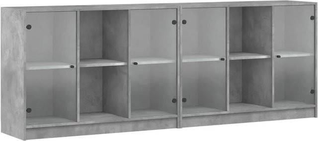 vidaXL Bücherschrank mit Glastüren in Grau, moderner Schrank mit Regalböden für Home-Office, B/T/H: 204 x 37 x 75 cm - Bild 1