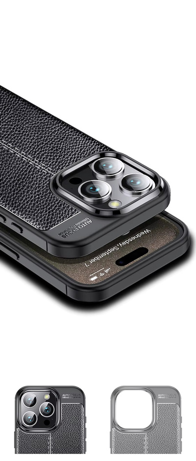 Apple iPhone 15 Schutzhülle aus weichem TPU und Leder in Schwarz - Bild 2