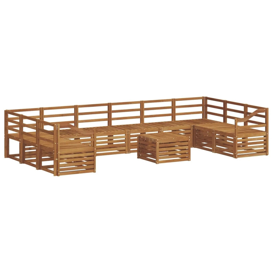 vidaXL Sofagarnitur aus Massivholz Akazie in Natur Braun mit Tisch, Ecksofas und Sesseln im modernen U-Shape Design - Bild 2