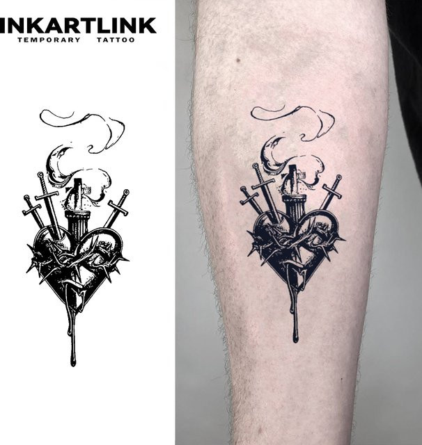 Schwert durchbohrt das Herz Tattoo-Aufkleber, wasserfest, semi-permanent - Bild 1