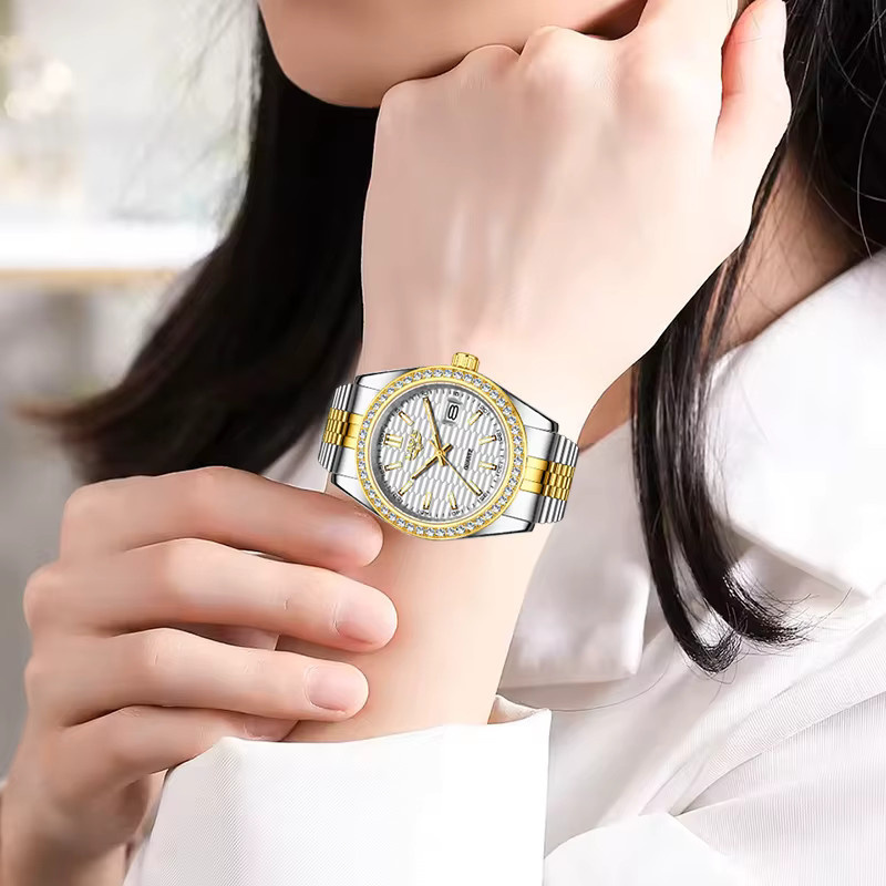 LIGE Armbanduhr Quarz, Edelstahl, Silber, Blau, Diamantbesetzt, Damen - Bild 5