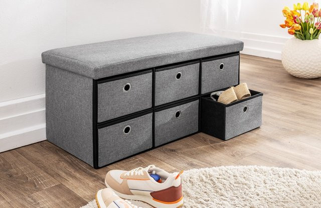 Trendstabil Sitztruhe mit 6 Schubladen in Grau, B/T/H: 76 x 38 x 38 cm - Bild 1