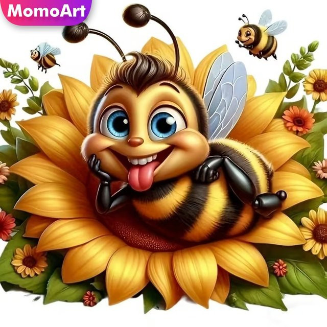 Momoart 5D DIY Diamantmalerei Biene und Blumen als Acryl-Bastelset in Multicolour, B/H: 20 x 20 cm - Bild 1