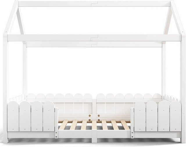 Merax Hausbett aus Holz in Weiß mit Rausfallschutz für Kinder, B/T/H: 90 x 200 x 120 cm - Bild 1