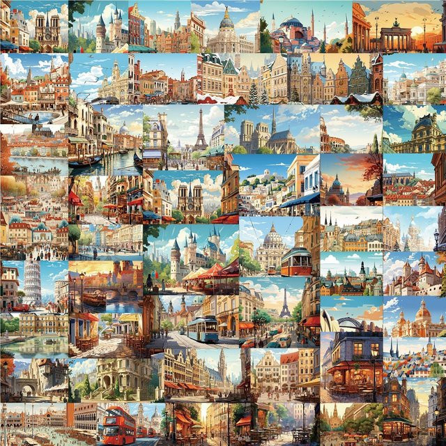 50-teiliges Set nostalgische Vintage-Aufkleber mit europäischer Architektur und Reise-Landschaften von RecordingYourLife Store, Mehrfarbig - Bild 1