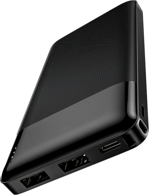 Externe Batterie HOCO J72 mit 10000mAh und 10W in Schwarz mit USB-A, USB-C und Micro-USB Anschlüssen - Bild 1